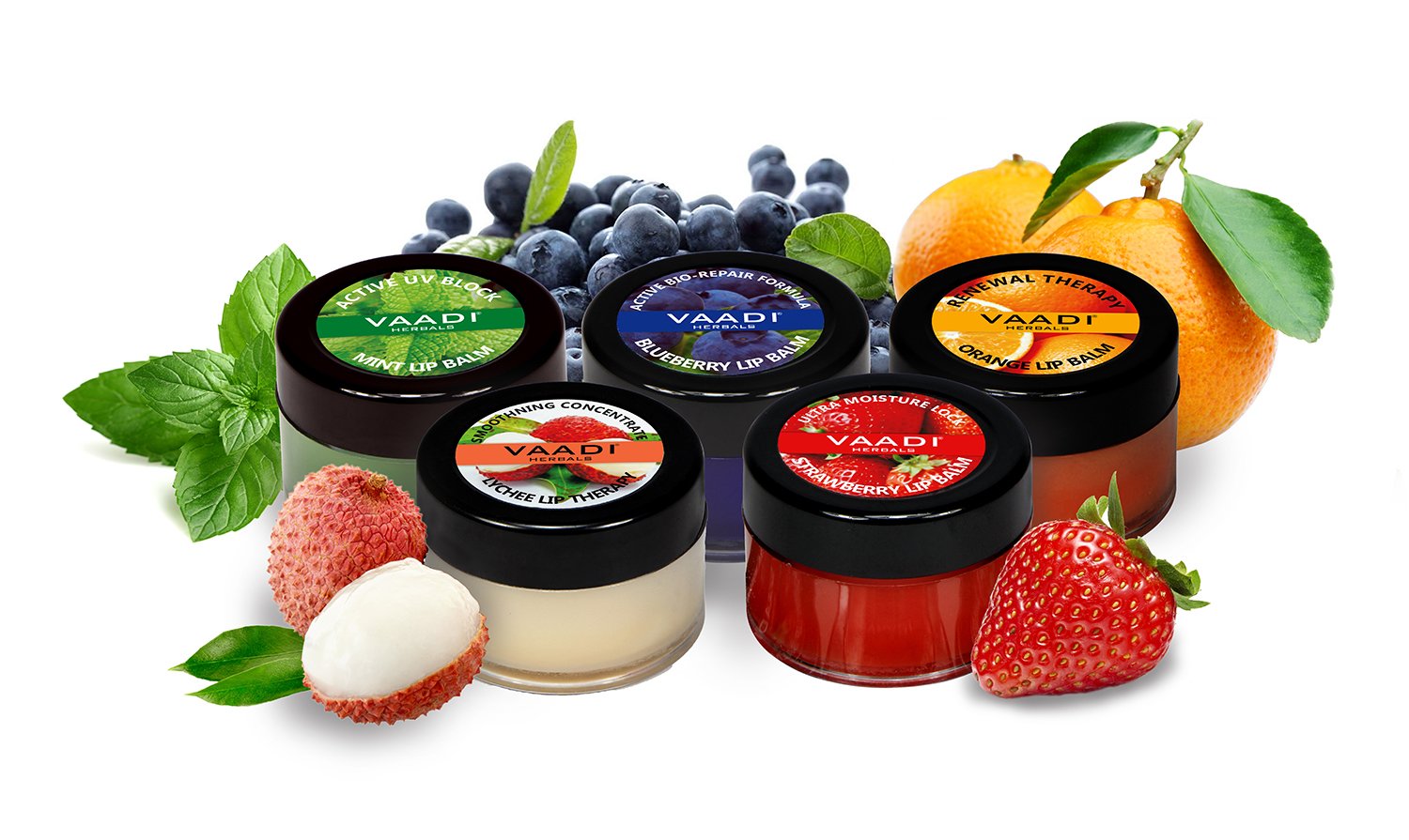 Vaadi Herbals Assorted Lip Balms, 10g (Pack of 5) 100% Natural Lip Balms| For Dry & Chapped Lips | 24hr Hydration |